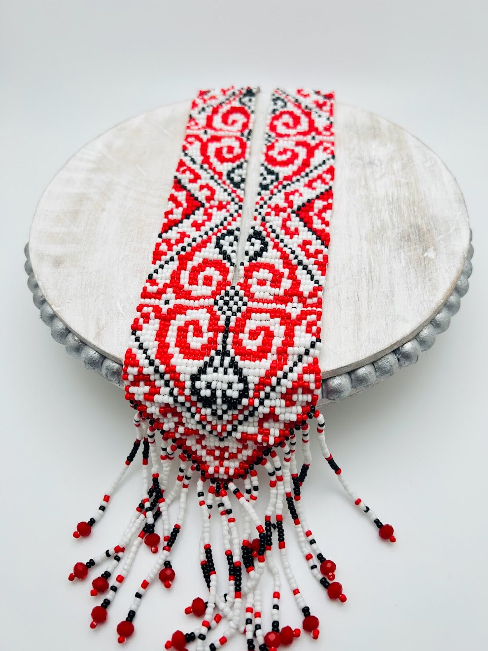 Red Geometric & Swirly Design Loom Beaded Necklaces