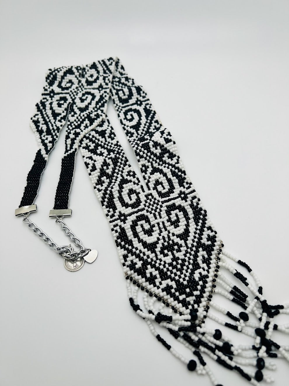 Black Geometric & Swirly Design Loom Beaded Necklaces