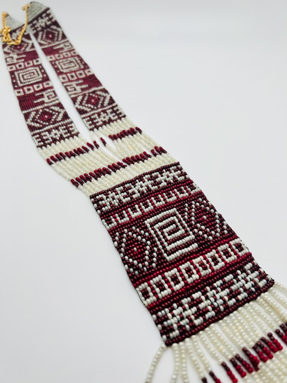Red Wine & Off-white Geometric Design Loom Beaded Necklaces
