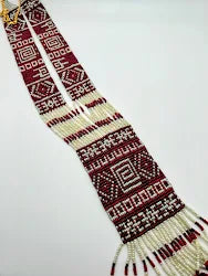 Red Wine & Off-white Geometric Design Loom Beaded Necklaces