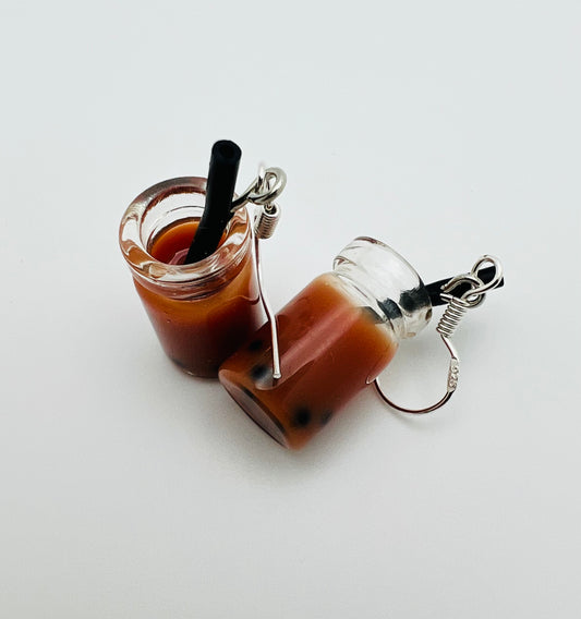 Chocolate Boba Tea Earrings – Adorable Cocoa Bubble-Tea Dangles