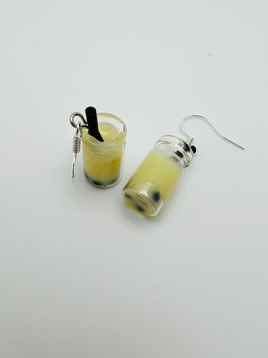 Yellow Boba Tea Earrings – Cheerful Mango Bubble-Tea Dangles