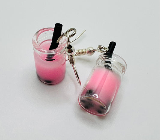Strawberry-Pink Boba (Bubble Tea) Earrings