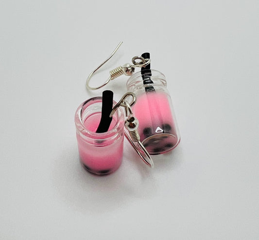 Strawberry-Pink Boba (Bubble Tea) Earrings
