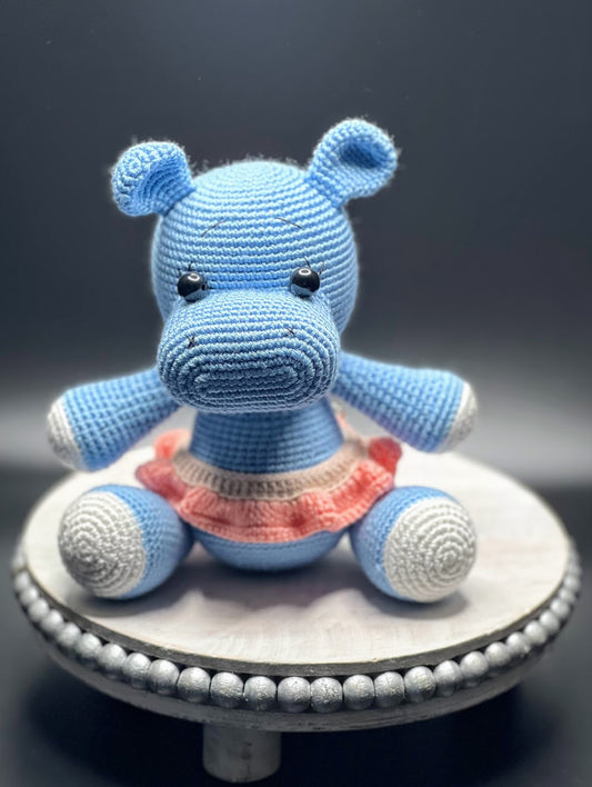 Stuffed ballerina Hippo Toy With Moving Tutu - Crochet Knitted Amigurumi Toy