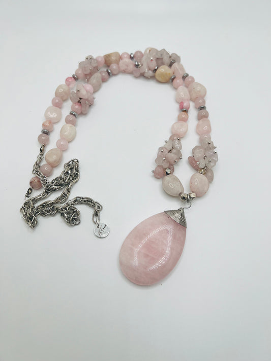 Natural Rose Agate Necklace with Rose Agate Pendant – Semi‑Precious Stone Jewelry
